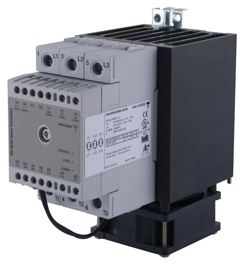 CARLO GAVAZZI RGC3P60V65C1DFM Solid State Contactor, 65 A, 660 VAC, 10 VDC, Proportional Output, DIN Rail, Panel, Screw
