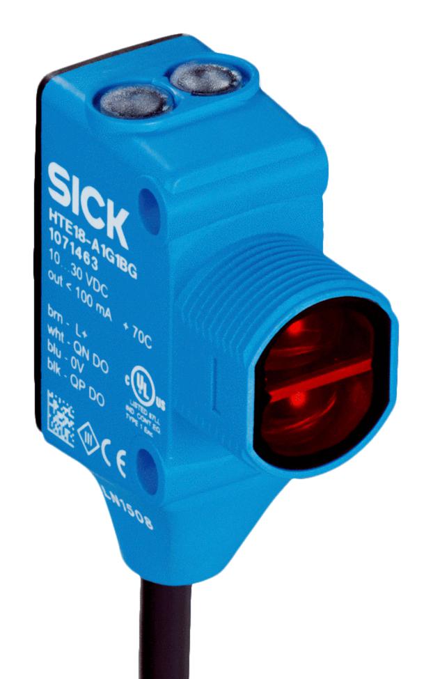 SICK HTB18-P4B2AB Photo Sensor, 300 mm, PNP, Background Suppression, Proximity, 30 VDC, Cable with 4 Pin M12 Connector