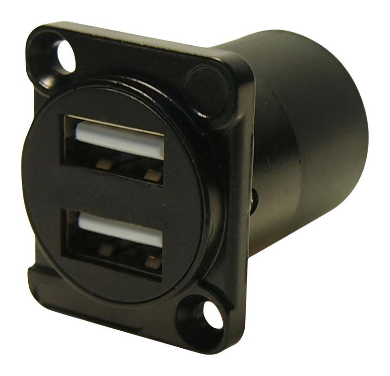 MULTICOMP PRO MP-CP30086 USB Adapter, Black Metal, USB Type A Receptacle, USB Type A Receptacle, USB 2.0