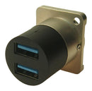 MULTICOMP PRO MP-CP30087 USB Adapter, Metal, USB Type A Receptacle, USB Type A Receptacle, USB 3.0, MCP Dual USB Feedthrough
