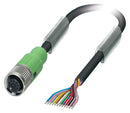 PHOENIX CONTACT 1430611 Sensor Cable, M12 Receptacle, Free End, 12 Positions, 1.5 m, 4.9 ft 1430611, SAC-12P- 1,5-PUR/FS SCO