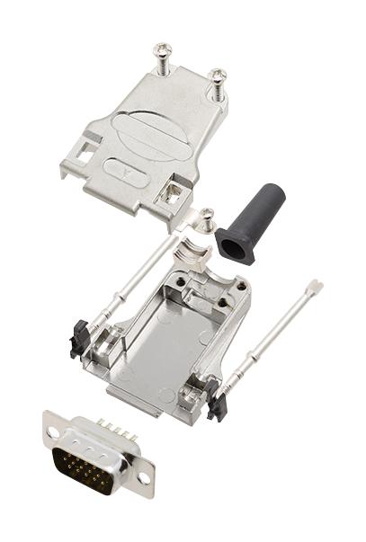 AMPHENOL COMMUNICATIONS SOLUTIONS L17DTZF09-LJS-RG+L717HDE15P D Sub Connector, HD, W/ Backshell, High Density, Plug, DTZF-LJS-RG, 15 Contacts, DE, Solder Cup