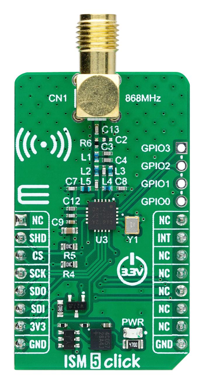 MIKROELEKTRONIKA MIKROE-5978 Add-On Board, ISM 5 Click, Si4461, Transceiver, SPI, 3.3V