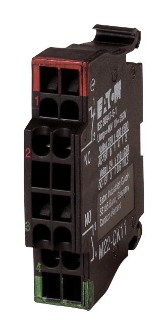 EATON MOELLER M22-CK11 Contact Block, Spring Clamp, 2 Pole, 4 A, 115 V, Eaton M22 Series Modular Pushbutton Switches