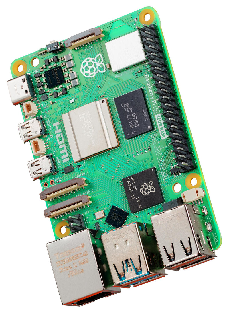 RASPBERRY-PI RPI5-16GB-SINGLE Raspberry Pi 5 Board, 2.4GHz, 16GB, 64-bit ARM Cortex-A76, 4 Cores, BCM2712, 40-Pin GPIO GTIN UPC EAN: 5056561803333