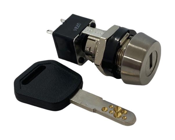 LORLIN DBSL-7-B-D Keylock Switch, 19mm Mounting Hole, Off-On, DPST-NO, DBSL Series, 2 Position, Solder Lug, 80 A