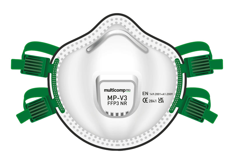MULTICOMP PRO MP-V3-FFP3 Valved Cup Mask, Disposable, FFP3, CE, EN149:2001+A1:2009, Fibre Shell