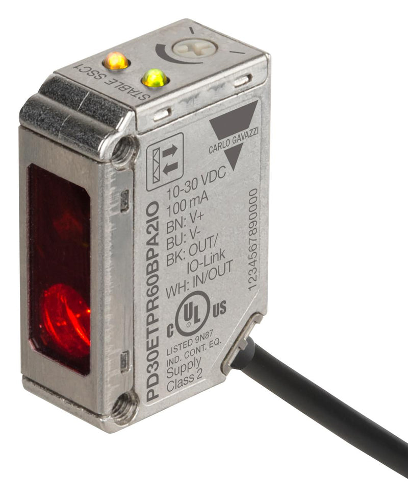 CARLO GAVAZZI PD30ETPR60BPA2IO Sensor, Photo, 6 m, NPN/Push Pull/PNP, Retro Reflective, 10 to 30 VDC, Cable
