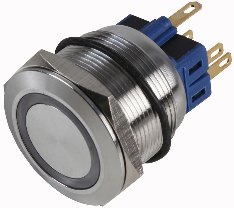 RJS ELECTRONICS RJS103-25L-F-R-B-BS-12V-67J SWITCH, A-V, 316SS, 25MM,12V, BLUE LED