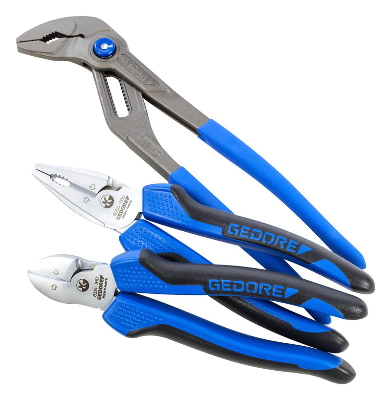 GEDORE 3012859 Pliers Set, 3-Pcs of Power Side Cutter, Power Combination Pliers & 14210 Water Pump Pliers