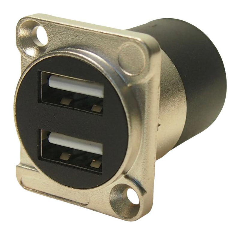 MULTICOMP PRO MP-CP30085 USB Adapter, Metal, USB Type A Receptacle, USB Type A Receptacle, USB 2.0, MCP Dual USB Feedthrough