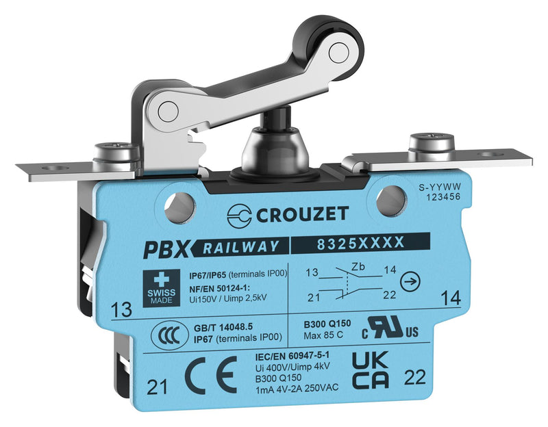 CROUZET 83254224 Microswitch, IP67, Standard, Roller Lever, SPDT-DB, Screw Clamp, 2 A