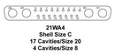 ITT CANNON DCM21WA4S CONNECTOR, D SUB COMB, RECEPTACLE, 21 POSITION, 21WA4