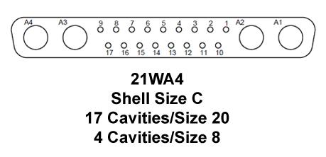 ITT CANNON DCM21WA4S CONNECTOR, D SUB COMB, RECEPTACLE, 21 POSITION, 21WA4