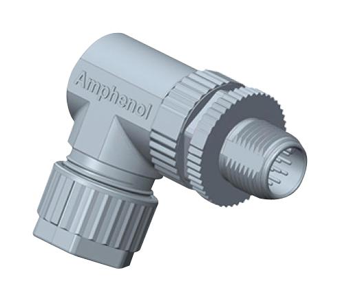AMPHENOL LTW M12A-05BMMA-SR7001 Sensor Connector, M Series, M12, Male, 5 Positions, Solder Pin, Right Angle Cable Mount
