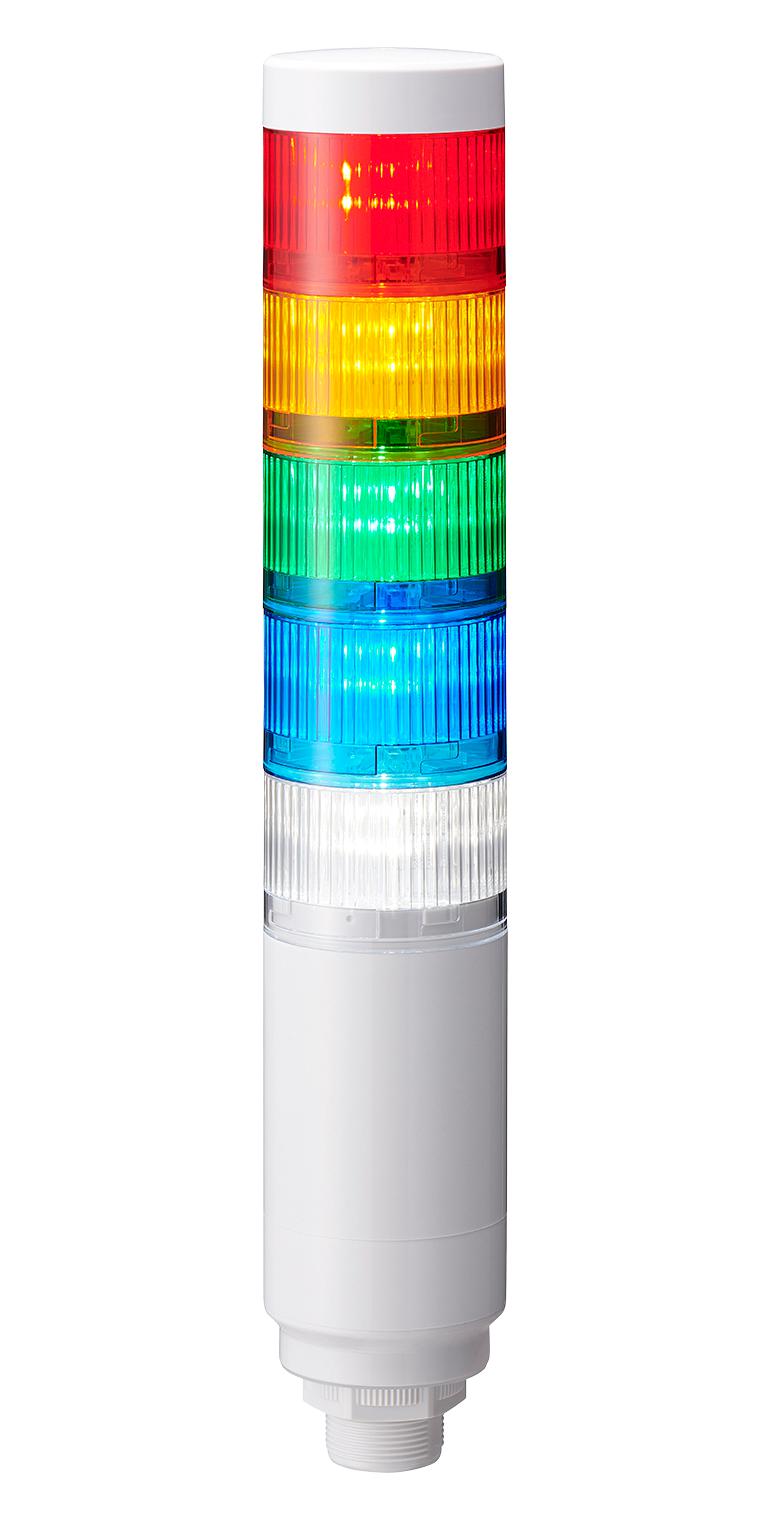 PATLITE LR6-502W8NW-RYGBC Signal Tower, 5 Tier, Amber/Blue/Green/Red/White, 8 Pin M12 Connector, 24 VDC, IP65, Off White
