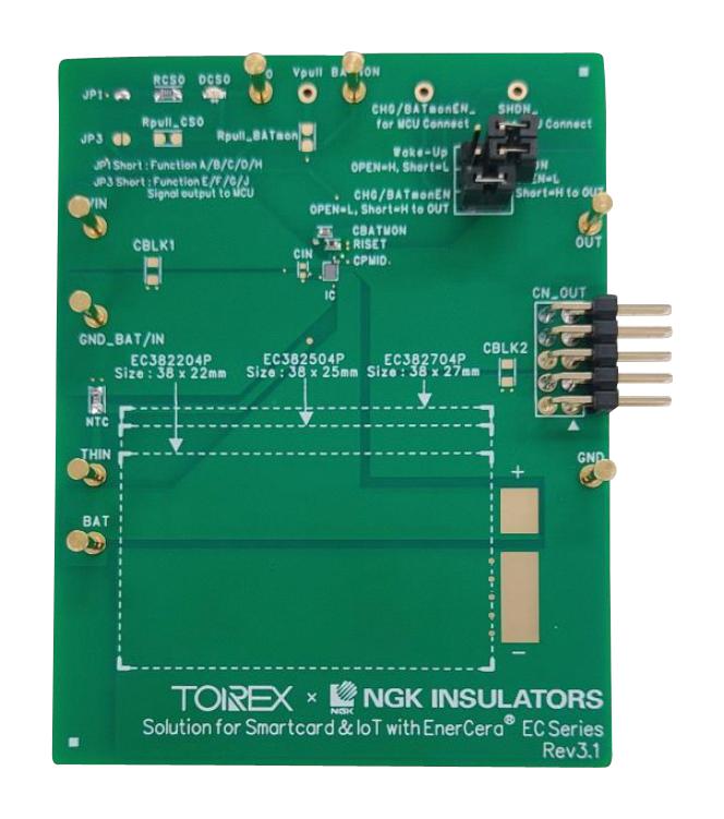 TOREX NGK INSULATOR-EC SERIES-EVB-01 Evaluation Board, XC6810B42H0R-G, Lithium-Ion Battery Charger, 3.5-28 V Supply, EnerCera EC Series