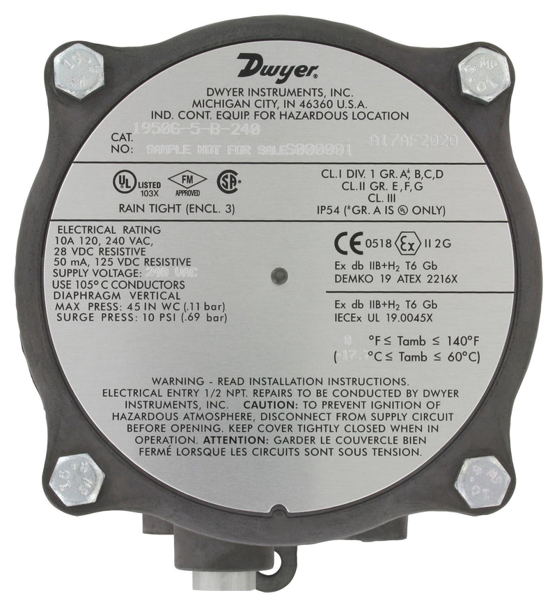 DWYER 1950G-1-B-120-NA. PRESSURE SWITCH, 1.6INCH-H2O, 1/8" FNPT