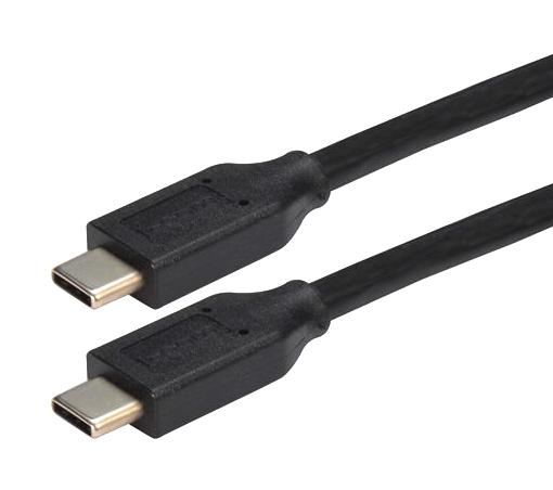 L-COM CAU31CC-05M USB Cable, Type C Plug to Type C Plug, 500 mm, 1.64 ft, USB 3.0, Black