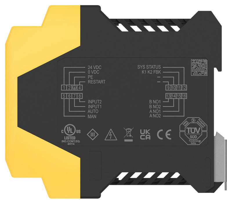 TE CONNECTIVITY SRS4-2NO Safety Relay, 24 VDC, DPST-NO, SRS Series, DIN Rail, 6 A, Screw Clamp