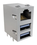 AMPHENOL COMMUNICATIONS SOLUTIONS RJE361883101 Modular Connector, RJ45 Jack with USB, 3 x 1 (Stacked), 8P8C, Cat3, Cat5, PCB Mount