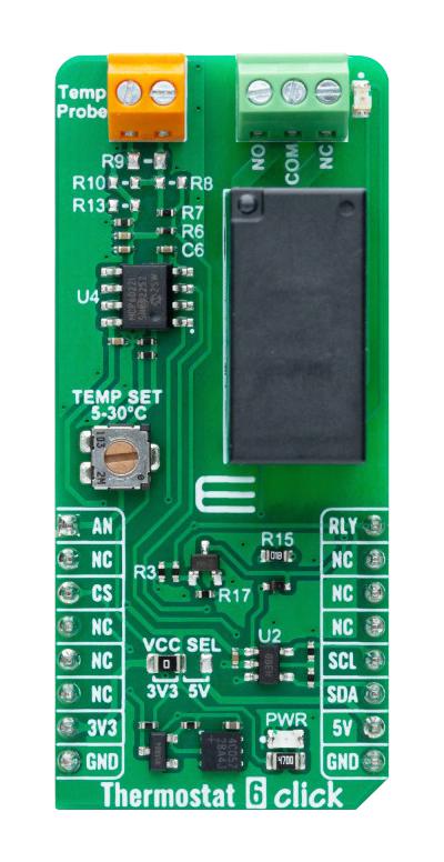 MIKROELEKTRONIKA MIKROE-6313 Add-On Board, Thermostat 6 Click, MCP6022, AZ9403-1C-5DE, Analogue, I2C, 3.3V/5V in
