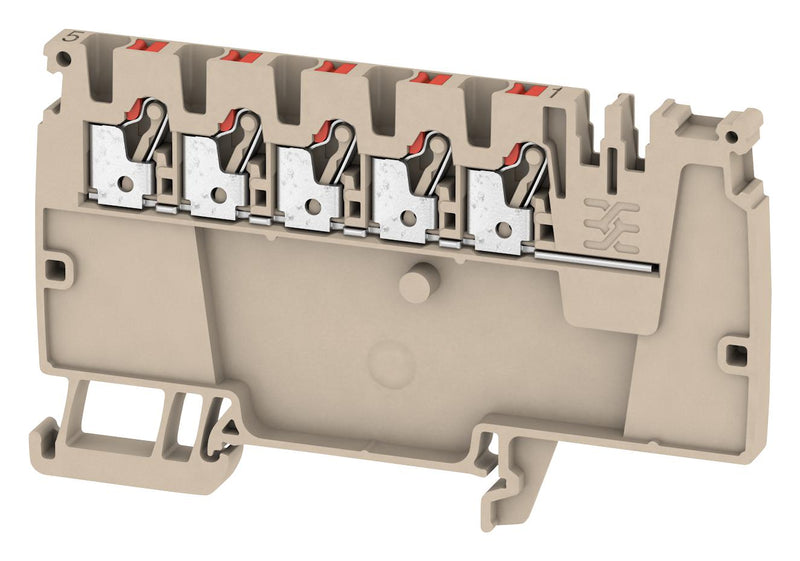 WEIDMULLER 1988290000 DIN Rail Mount Terminal Block, 5 Ways, 28 AWG, 12 AWG, 2.5 mm&sup2;, Push In, 24 A