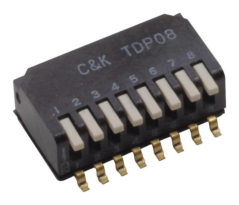 C&K COMPONENTS TDP08H0SB1 DIP SWITCH, 0.1A, 24V, 8POS, SMD