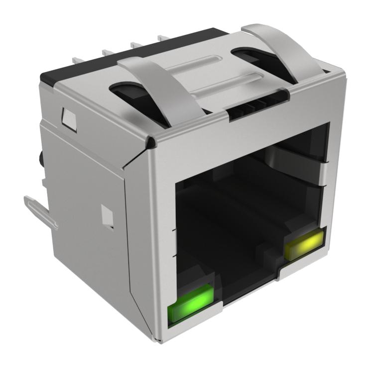 AMPHENOL COMMUNICATIONS SOLUTIONS RJE881882440 Modular Connector, Green, Yellow, RJ45 Jack, 1 x 1 (Port), 8P8C, Cat3, Cat5, Through Hole Mount