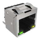 AMPHENOL COMMUNICATIONS SOLUTIONS RJE881882410 Modular Connector, Yellow, Green, RJ45 Jack, 1 x 1 (Port), 8P8C, Cat3, Cat5, Through Hole Mount