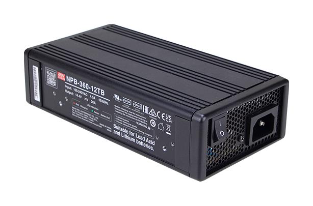 MEAN WELL NPB-360-24TB Battery Charger, Terminal Block, Desktop, Lead Acid, Li-Ion, 264V in, 28.8 V Out