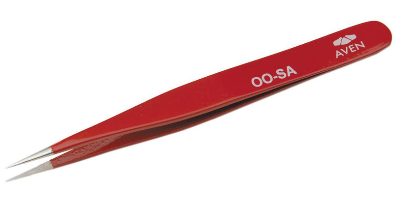AVEN 18032EZ Tweezer, Precision, Straight/Pointed Tip, Style 00, 120mm OAL, Anti Acid/Magnetic Stainless Steel