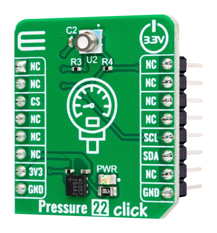 MIKROELEKTRONIKA MIKROE-5774 Add-On Board, Pressure 22 Click, 3.3V in, I2C Interface