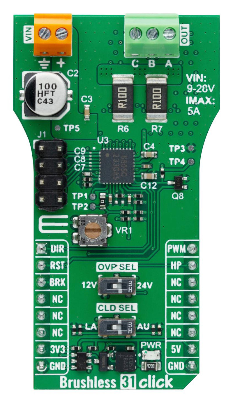 MIKROELEKTRONIKA MIKROE-6348 Add-On Board, Brushless 31 Click, MikroE mikroBUS Compatible Development Boards