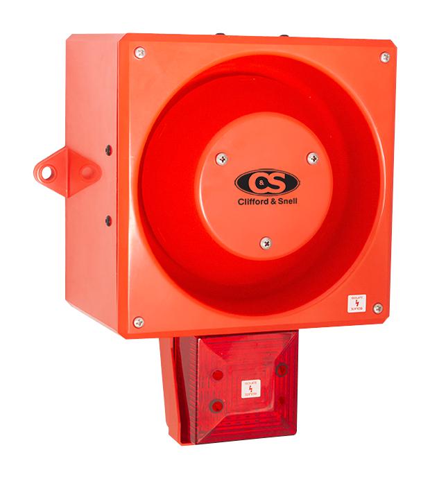CLIFFORD AND SNELL 245355 Audio/Visual Signal Device, Flashing, Red, 116dBA, 230VAC, Cable, IP66, Yodalight YL80 Hi Vis Series