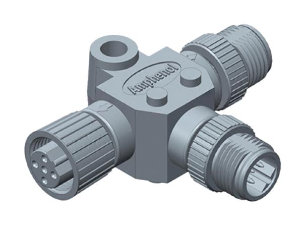 AMPHENOL LTW SS-040404-MFM-TS001 Sensor Splitter, T - Style, Cable Mount, 4 Position M12 Plug, 4 Position M12 Receptacle, Plug