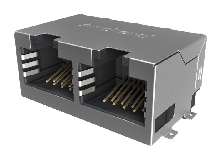 AMPHENOL COMMUNICATIONS SOLUTIONS RJE3B2886402N Modular Connector, RJ45 Jack, 1 x 2 (Ganged), 8P8C, Cat6, Surface Mount