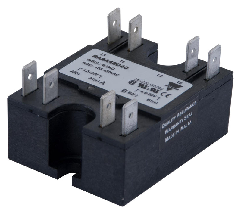 CARLO GAVAZZI RA2A23D40 Solid State Relay, DPST, 40 A, 265 VAC, Panel Mount, Quick Connect, Zero Crossing