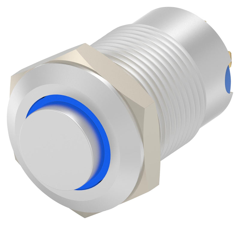 ALCOSWITCH - TE CONNECTIVITY AV1210E712R04 Vandal Resistant Switch, 12V LED, AV12 Series, 12 mm, SPST-NO-DM, Momentary, Round Raised, Natural