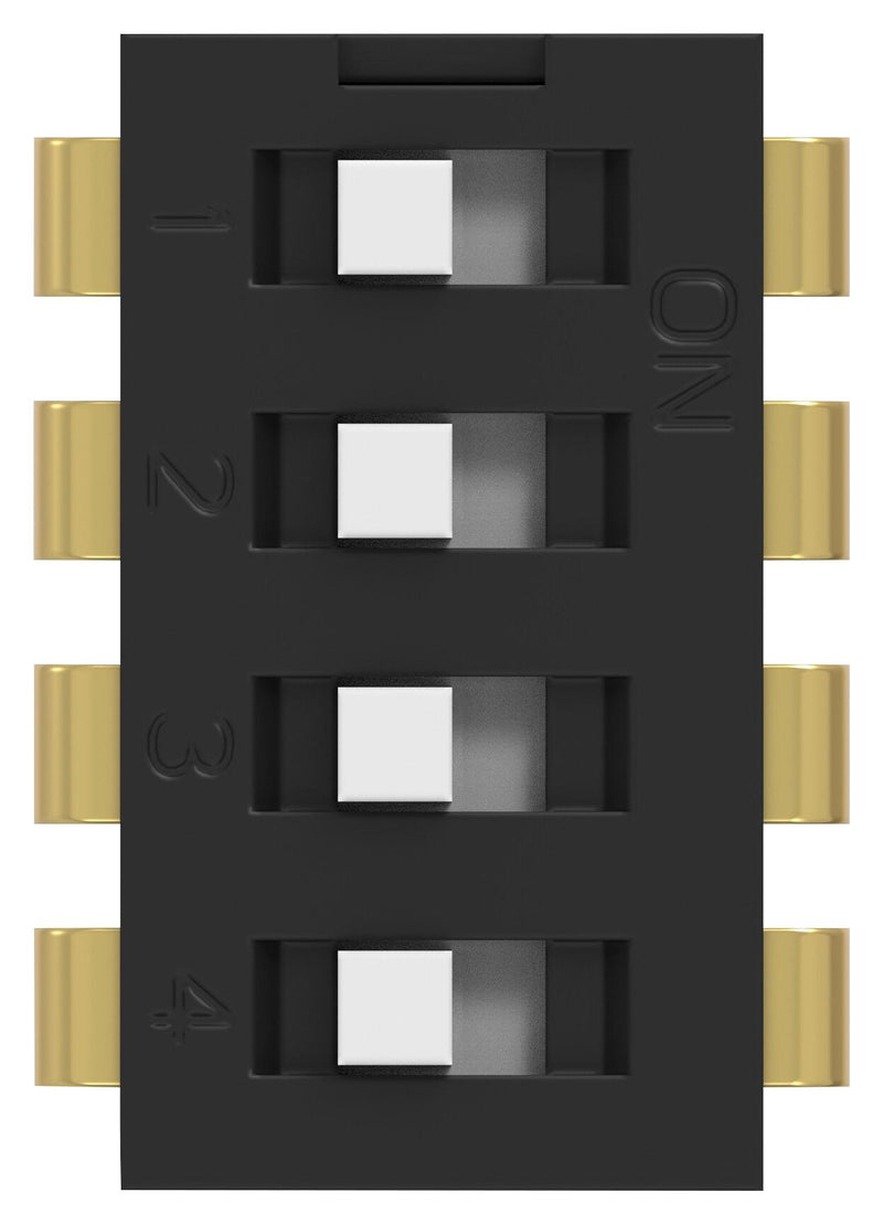 ALCOSWITCH - TE CONNECTIVITY ADEN04TTU04 DIP SW, 4CKT, SPST, 0.025A, 24VDC, TH