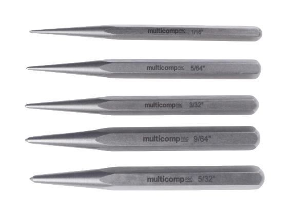 MULTICOMP PRO MP013700 Centre Punch Set, S2 Steel, 105 mm L, 5 Pieces