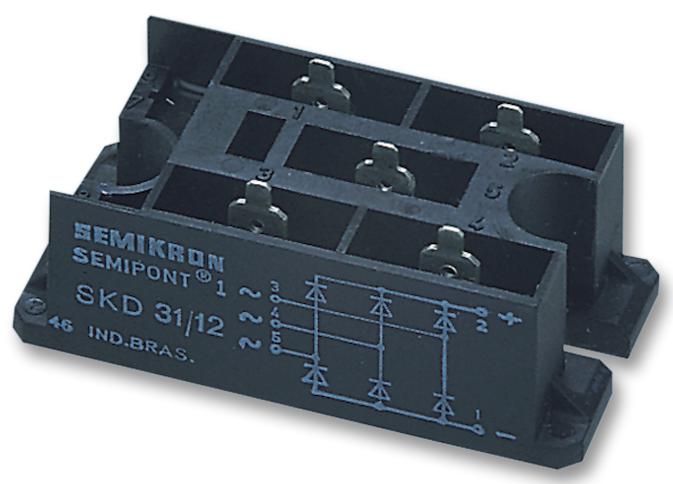 SEMIKRON SKD31/12 Bridge Rectifier, Three Phase, 1.2 kV, 31 A, Module, 5 Pins, 1.75 V