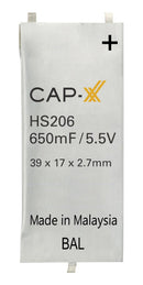 CAP-XX HS206F Supercapacitor, Prismatic Ultra Thin, 0.65 F, 5.5 V, Solder, &plusmn; 20%