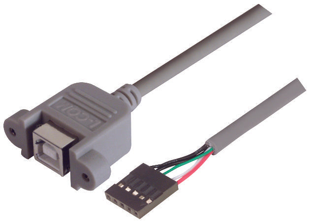 L-COM UPMB5-1M Computer Cable, Wire to Board 6 Position Receptacle, USB 2.0 A Socket, Panel Mount, 3.28 ft, 1 m
