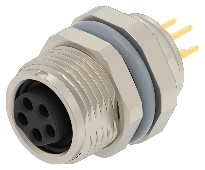 TE CONNECTIVITY T4041417051-001 Sensor Connector, M8, Female, 5 Positions, PCB Socket, Straight Panel Mount