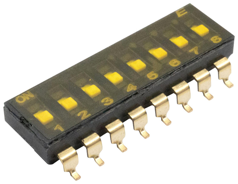 E-SWITCH KAG08TGGR DIP / SIP Switch, Gullwing, 8 Circuits, Recessed, Surface Mount, SPST-NO, 24 V, 25 mA