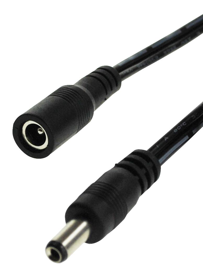 MULTICOMP PRO MP014091 Barrel Power Cord, DC Splitter, 2.1mm DC Power Plug to 2.1mm DC Power Socket, 4.9 ft, 1.5 m, Black
