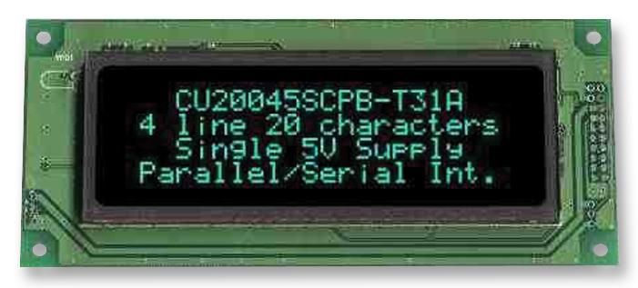 NORITAKE ITRON CU20045SCPB-T31B VFD Display, Dot Matrix, 4 x 20, 26mm x 90.4mm, Parallel / Serial, 310 mA, 4.75 V to 5.25 V