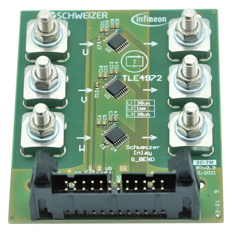 INFINEON TLE4972EVALINLAYTOBO1 Evaluation Board, TLE4972-AE35D5, 420A, Magnetic Current Sensor, TDSO, Lateral Insertion 45&deg; S-Bend SP005632138