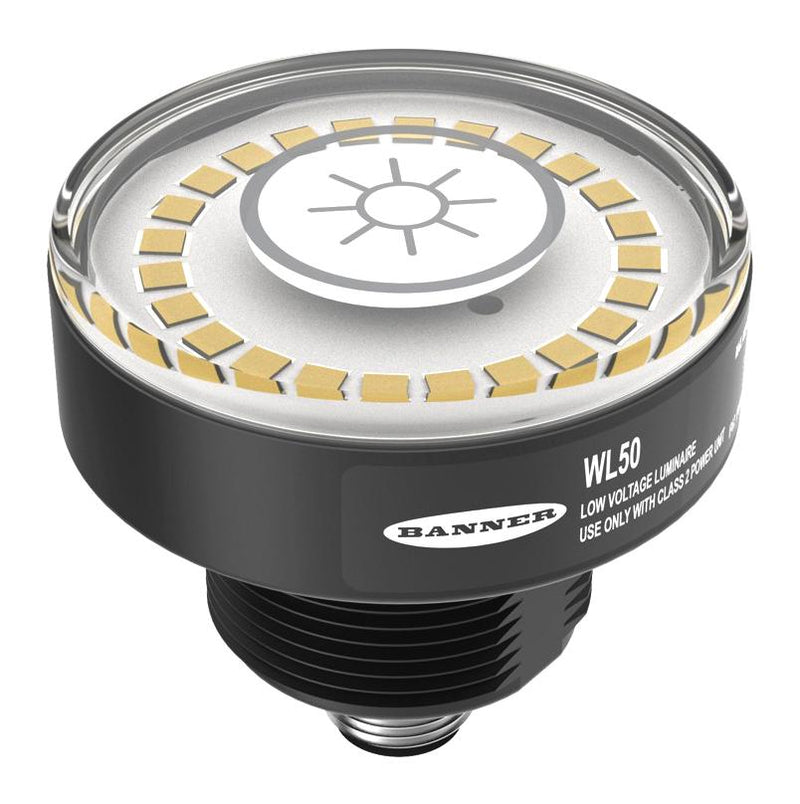 BANNER ENGINEERING WL50-3TWQ LED Work Light, 2.4W Power, 24 VDC, Daylight White, 5000K, M30 Base, Touch Function, M12 Connection